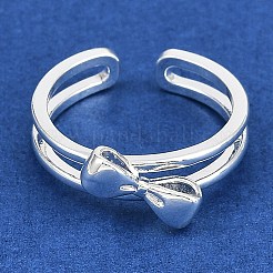 女性用真鍮オープンカフリング  蝶結び  プラチナ  usサイズ6（16.5mm）&nbsp;RJEW-K284-01P