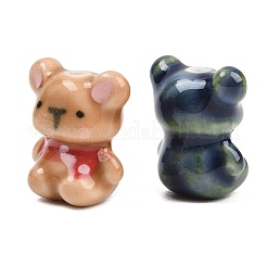 手作りの陶器ビーズ  クマ  手描きの磁器ビーズ  ミックスカラー  16.5~17x14.5~15x10~10.5mm  穴：2mm&nbsp;LS-PORC-D012-03
