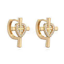 ブラスマイクロパヴェクリアキュービックジルコニアフープピアス  クロス  18KGP本金メッキ  18x13mm&nbsp;PW-WG3D48F-01
