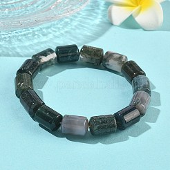 コラム天然モスアゲートビーズストレッチブレスレット（女性・男性用）  内径：2.17インチ（5.5cm）&nbsp;BJEW-A148-01A-28