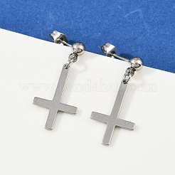Christian Upside Down Cross 201 Stainless Steel Dangle Stud Earrings&nbsp;EJEW-P314-01A-P