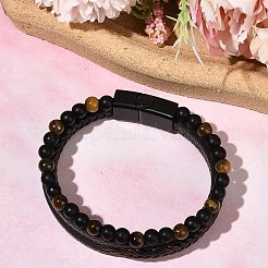 Natural Tiger Eye & Glass Round Beaded Bracelets&nbsp;BJEW-G732-01B