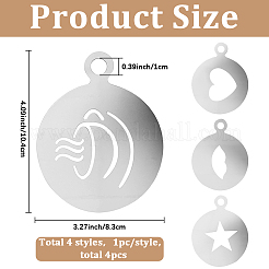 4Pcs 4 Styles Flat Round 304 Stainless Steel Cafe Foam Spray Template&nbsp;AJEW-GF0012-39