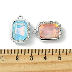 UVメッキ合金と混合色のガラスラインストーンペンダント  長方形  プラチナ  21x14x6.5mm  穴：2mm&nbsp;FIND-B039-07P