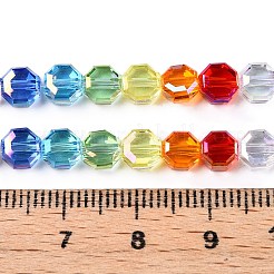 透明ガラスビーズ連売り  多面カット  八角形  カラフル  5.5x5.5~6x3mm  穴：1mm  約64個/連  13.86''（35.2センチメートル）&nbsp;GLAA-T023-A24-01