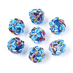 手作りランプワークビーズ連売り  バンピー  花の丸  ライトスカイブルー  11.5~13x11~12mm  穴：1.6~1.8mm  約45個/連  17.68~19.65''（44.9~49.9センチメートル）&nbsp;LAMP-N021-015A-15