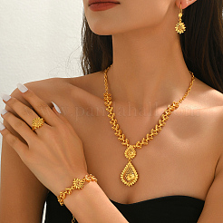 Hollow Sunflower & Teardrop Alloy Bracelets & Earrings & Necklaces & Rings Sets for Women&nbsp;JY5579