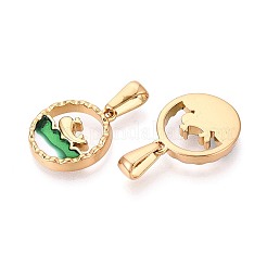 304ステンレススチールとエナメルペンダント  フラットラウンドのチャーム  ゴールドカラー  クジラ  18x15.5~16x3mm  穴：7.5x3mm&nbsp;STAS-T072-75B-G