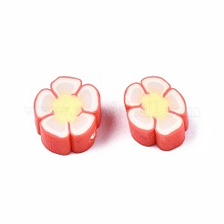 手作り樹脂粘土ビーズ  花  レッドオレンジ  7.5~9x7.5~10x4~5mm  穴：1.6mm&nbsp;CLAY-N011-036B