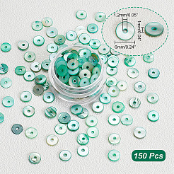 天然淡水シェルビーズ 150 個  染め  ディスク  ライトシーグリーン  6x1mm  穴：1.2mm&nbsp;SHEL-AR0001-09