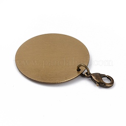 真鍮チャーム  空白タグのスタンプ  カニカン付き  フラットラウンド  アンティークブロンズ  45mm  ペンダント：30x1mm&nbsp;HJEW-JM00396-03