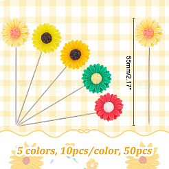 50Pcs 5 Colors Sunflower Iron Head Pins&nbsp;DIY-AB00039