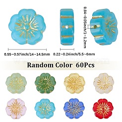 60個の透明なガラスビーズ  花  ゴールドライン入り  ミックスカラー  14~14.5x5.5~6mm  穴：1~1.2mm&nbsp;GLAA-SC0003-06