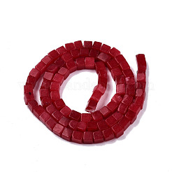天然石ホワイトジェイドビーズ連売り  染め  キューブ  暗赤色  4~4.5x4~4.5x4~4.5mm  穴：1mm  約88個/連  15.16インチ（38.5cm）&nbsp;G-N326-147C