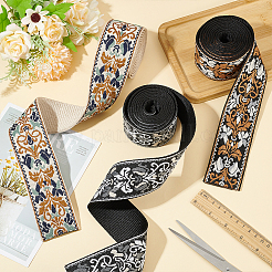 3Pcs 3 Colors Polyester Jacquard Flower Ribbon&nbsp;OCOR-BC0006-68