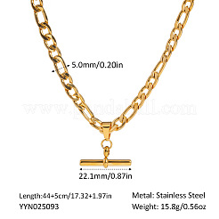ヒップホップ ステンレススチール Tバーペンダント フィガロチェーンネックレス（女性用）  ゴールドカラー  18KGP本金メッキ  17.32インチ（44cm）&nbsp;OE1872-1