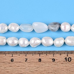Natural Cherry Blossom Agate Nuggets & Natural Cultured Freshwater Pearl Beads Strands&nbsp;PEAR-N023-01A-05