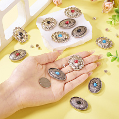 合金装飾リベット  樹脂製の模造ターコイズとネジ付き  財布用  バッグ  革工芸装飾  アンティークシルバー  35~44.5x25~34x8~10.5mm  穴：2~3mm&nbsp;FIND-TA0006-57