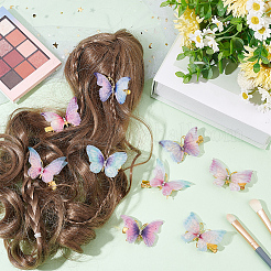 8組8スタイル二重層チュールバタフライワニ口ヘアクリップ  女の子のためのヘアアクセサリー  ミックスカラー  32~48x36~51x10~10.5mm  1ペア/スタイル&nbsp;PHAR-CP0001-06