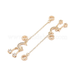 Rack Plating Moon & Star Brass Clear Cubic Zirconia European Safety Chains&nbsp;LS-KK-F879-24G