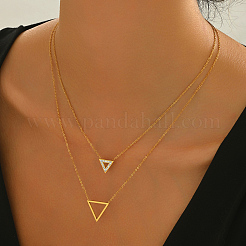 201 Stainless Steel Inverted Triangle Hollow Pendant Double Layer Necklaces for Women&nbsp;KA5350