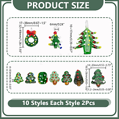 20個 10スタイル クリスマステーマ 手作りランプワークビーズ  クリスマスツリーとリースと柱  ミックスカラー  16.5~49x14.5~38x4~14mm  穴：1.2~2mm  2個/スタイル&nbsp;LAMP-AR0001-44
