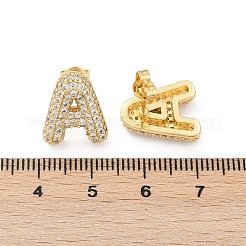 真鍮マイクロペーブクリアキュービックジルコニアスタッドピアス  パヴェクラスターイヤリング  a～zの文字  長持ちメッキ  カドミウムフリー＆鉛フリー  ラックめっき  18KGP本金メッキ  13.5~15.5x8.5~14mm&nbsp;EJEW-Z091-02G