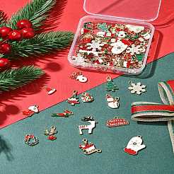 60個 15スタイル クリスマステーマ 合金エナメルペンダント  ライトゴールド  混合図形  ミックスカラー  12.5~25.5x9.5~20x1.5~3mm  穴：1.4~2mm  4個/スタイル&nbsp;ENAM-FS0001-91