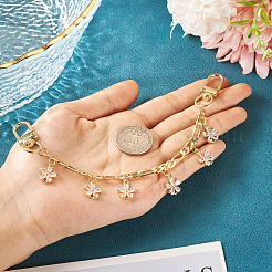 真鍮フィガロチェーンバッグストラップ  回転留め金と真鍮の花のチャーム付き  バッグ交換用  ゴールドカラー  205mm&nbsp;AJEW-TAC00040