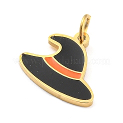 ハロウィン 304 ステンレススチールチャーム  エナメルと丸カン付き  14KGP本金メッキ  魔女の帽子のチャーム  ブラック  10x12x1mm  穴：3mm&nbsp;STAS-P333-18G