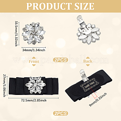 4個 2スタイルの花の蝶結び鉄クリスタルラインストーン靴バックルクリップ  プラチナ  36~72mm  2個/スタイル&nbsp;HJEW-GA00048