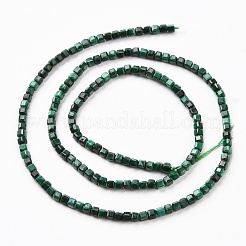 天然石マラカイトビーズ連売り  多面カット  キューブ  2x2x2mm  穴：0.5mm  約186~188個/連  15.16~15.35インチ（38.5~39cm）&nbsp;G-C009-B24