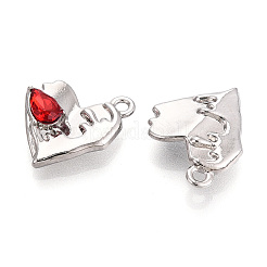 合金ラインストーンペンダント  ハート  鉛フリー＆カドミウムフリー  プラチナ  18.5x15x4mm  穴：1.6mm&nbsp;FIND-N008-10P
