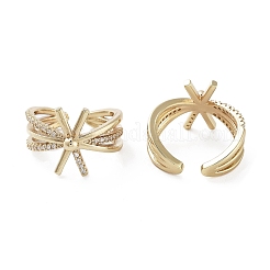 Bowknot Brass Micro Pave Clear Cubic Zirconia Open Cuff Rings&nbsp;RJEW-G301-04G