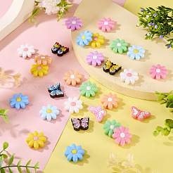 花と蝶のPVCとシリコンビーズのファインディングキット  ミックスカラー  18.5~30x20~32x7~8mm  穴：2~3.5mm&nbsp;FIND-TA0007-96