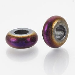 電気めっきされた非磁性合成ヘマタイトビーズ  大穴ビーズ  ロンデル  パープルメッキ  14x6mm  穴：6mm&nbsp;G-T094-10E
