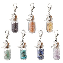 Chakra Natural & Synthetic Gemstone Chips inside Glass Wishing Bottle Pendant Decoration&nbsp;HJEW-JM03309