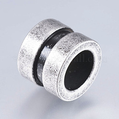 304ステンレススチールビーズ  大穴ビーズ  グルーブ付きカラム  アンティークシルバー  10x8mm  穴：6.5mm&nbsp;STAS-I072-067AS