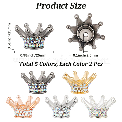 10Pcs 5 Colors Alloy Rhinestone Crown Beads&nbsp;FIND-PA0001-33