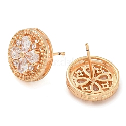 Rack Plating Flower Brass Clear Cubic Zirconia Stud Earrings&nbsp;EJEW-M090-22G
