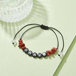 天然レッドジャスパーチップ編み込みビーズブレスレット  女性用アクリルワードビーズ調節可能なブレスレット  内径：5/8~3-1/4インチ（1.7~8.2cm）&nbsp;BJEW-JB09608-01