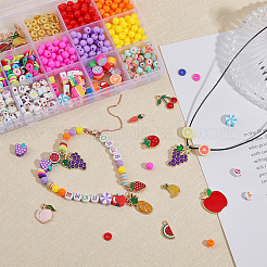 DIY フルールテーマのジュエリー製作キット  プラスチック & 樹脂ストライプ & ポリマー粘土甘い食べ物 & アクリル文字 & 合金スペーサー ビーズを含む  パイナップル＆キャロット＆チェリー 合金エナメルペンダント  ミックスカラー  826個/箱&nbsp;DIY-CA0005-41