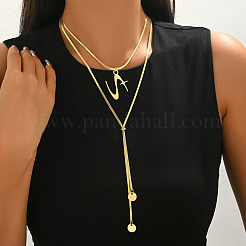304 Stainless Steel Letter Z Pendant Double Layered Y-shaped Long Lariat Necklaces for Women&nbsp;AE9765