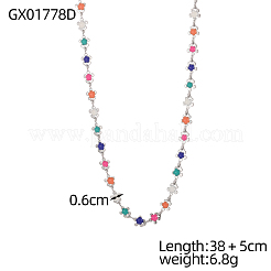 304 Stainless Steel Enamel Flower Link Chain Necklaces&nbsp;STAS-OY007-61P
