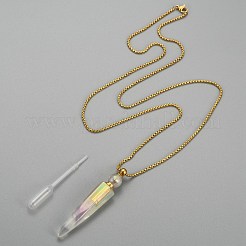 Electroplate Natural Quartz Crystal Perfume Bottle Pendant Necklaces&nbsp;NJEW-I239-01