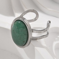 Oval Natural Green Aventurine Finger Rings&nbsp;RJEW-M062-02P-17