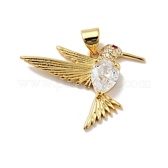 Bird Brass Micro Pave Clear Cubic Zirconia Pendants&nbsp;KK-G419-28G