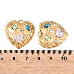 304ステンレススチールラインストーンペンダント  ハートチャーム  ゴールドカラー  25.5x24.5x5mm  穴：2mm&nbsp;STAS-Z202-12G