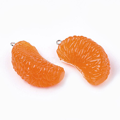 樹脂チャーム  プラチナトーン鉄パーツ  模造食品  オレンジ  サンゴ  41~43x23~24x17~18mm  穴：2mm&nbsp;RESI-T028-25A