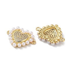Brass Micro Pave Clear Cubic Zirconia Heart Links&nbsp;KK-M287-02G